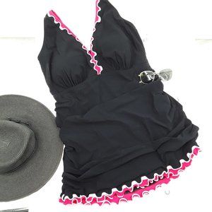 NWT Profiles black with pink one piece swimsuit